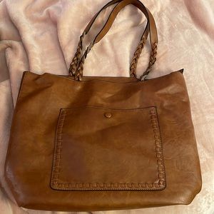 Brown leather tote bag
